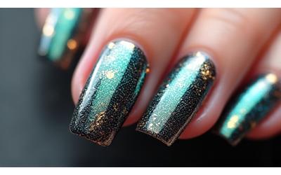 Shimmering foil transfer gel nail art design